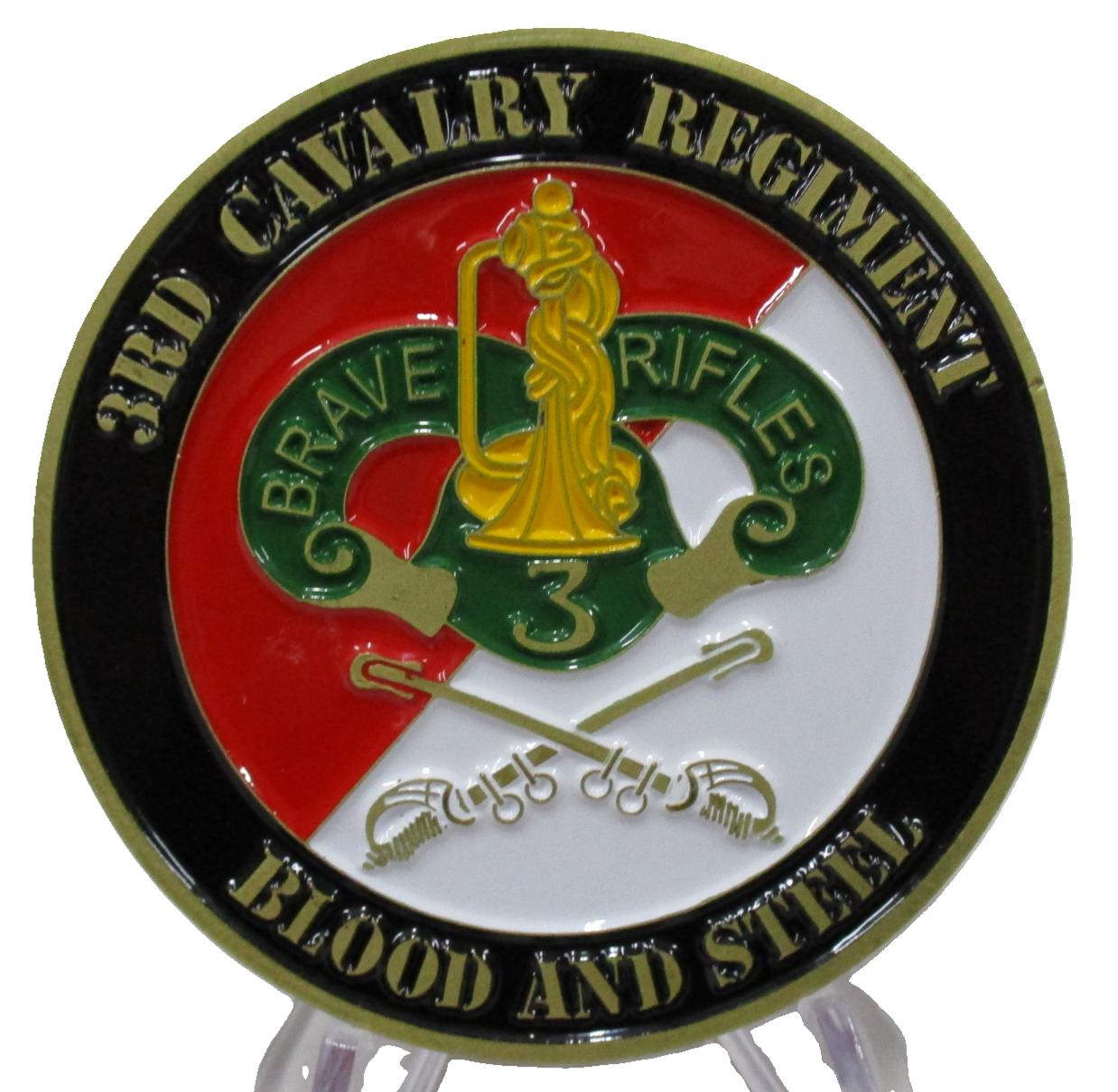 3RD CAVALRY REGIMENT BRAVE RIFLES CHALLENGE COIN BLOOD & STEEL REMINGTON TROOP